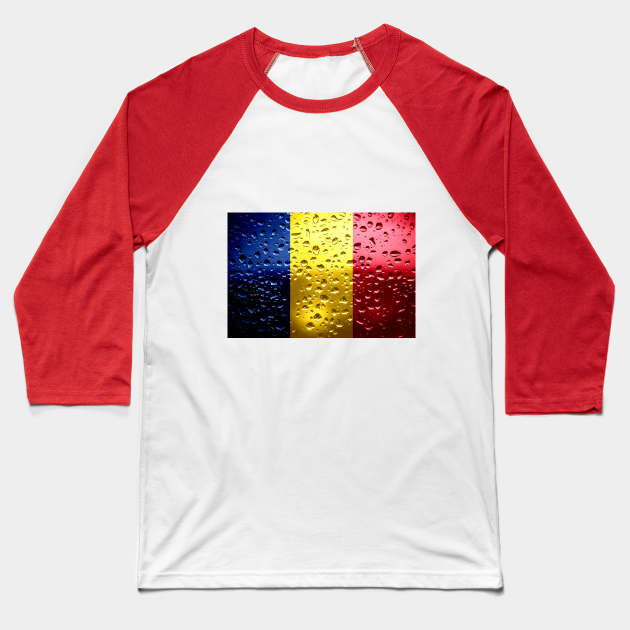 Flag of Romania - Raindrops Baseball T-Shirt by DrPen